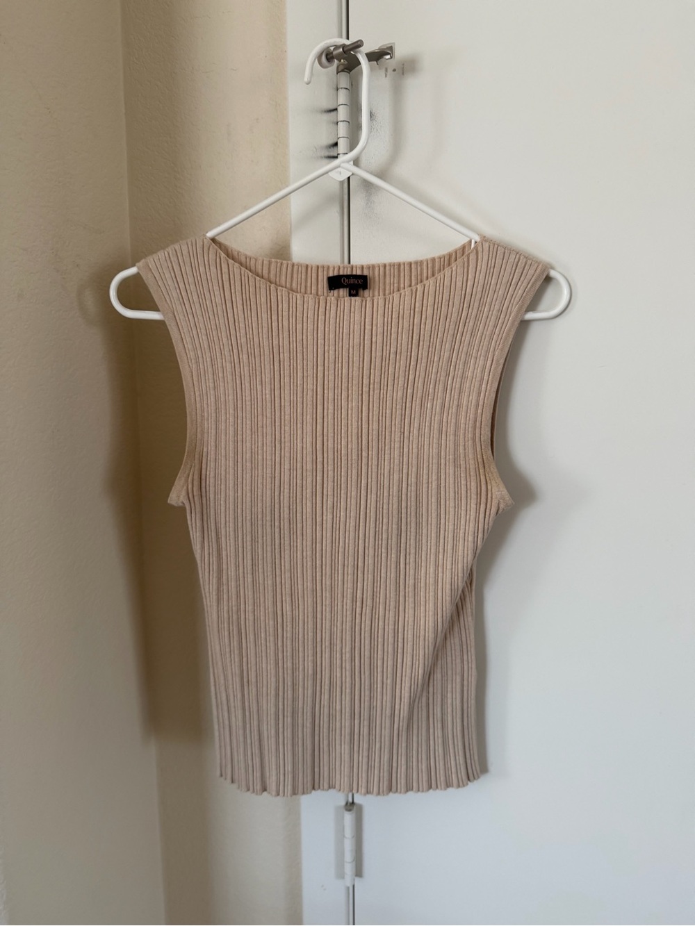 Quince cotton cashmere ribbed tank-Oatmeal - Picture 3 of 5